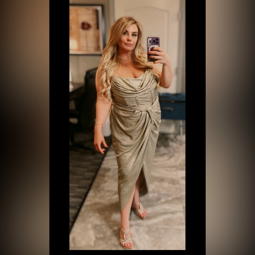 Gold strapless corset bodice dress - formal/wedding